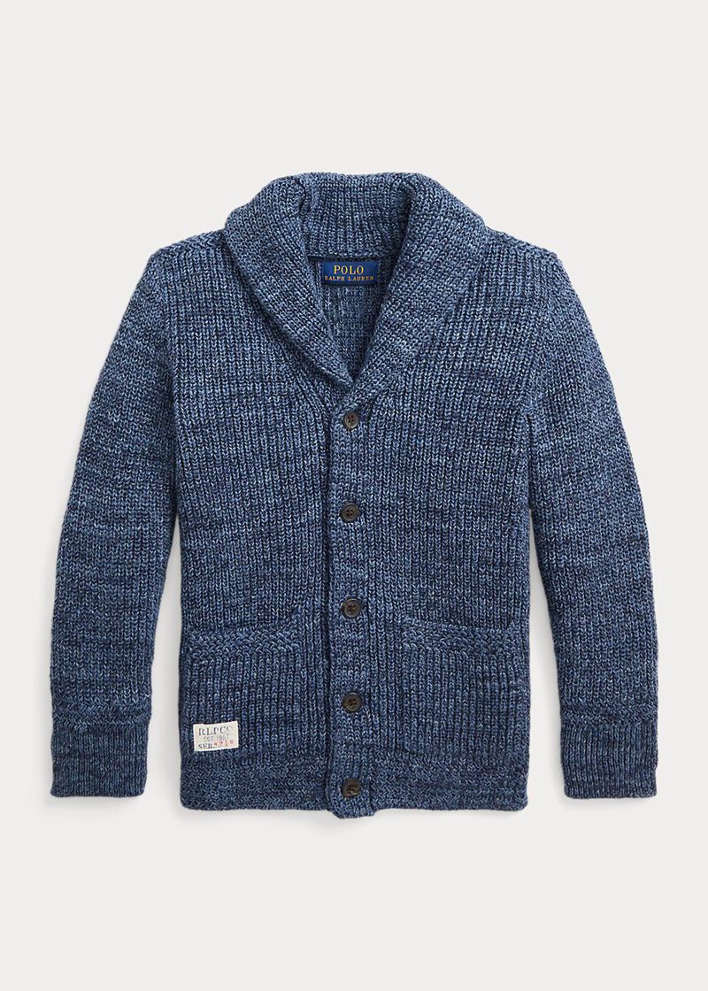 ラルフ ローレン セーター ボーイ 青 1.5-6 年 Marled コットン Shawl カーディガン UPSIB9621